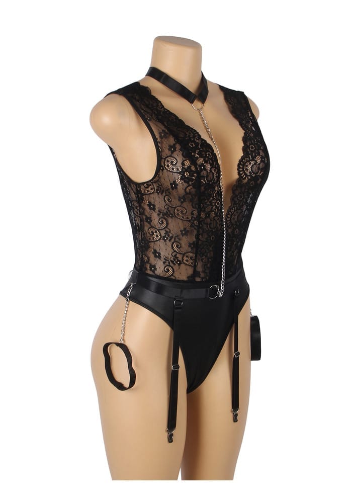 PleazureX Spitzen-Lingerie-Bodysuit mit Fesseln – Bild 3